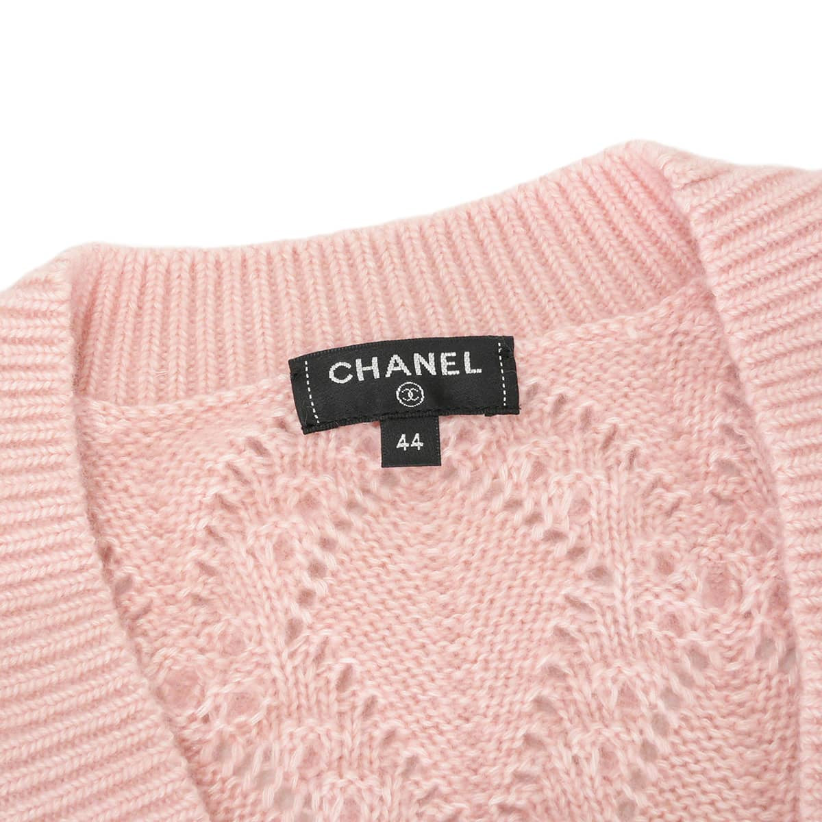 2021AW CHANEL Cardigan Women's long-sleeved COCO Mark heart rhinestone buttonsLight pink Silk/Cashmere #44 Silver HW P71400[EXCELLENT][Authentic]