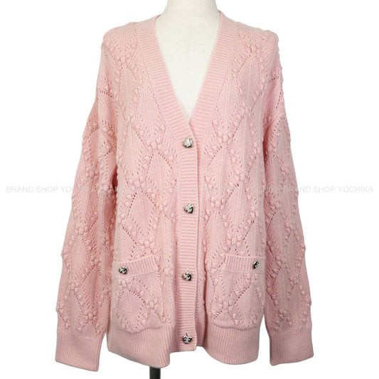 2021AW CHANEL Cardigan Women's long-sleeved COCO Mark heart rhinestone buttonsLight pink Silk/Cashmere #44 Silver HW P71400[EXCELLENT][Authentic]