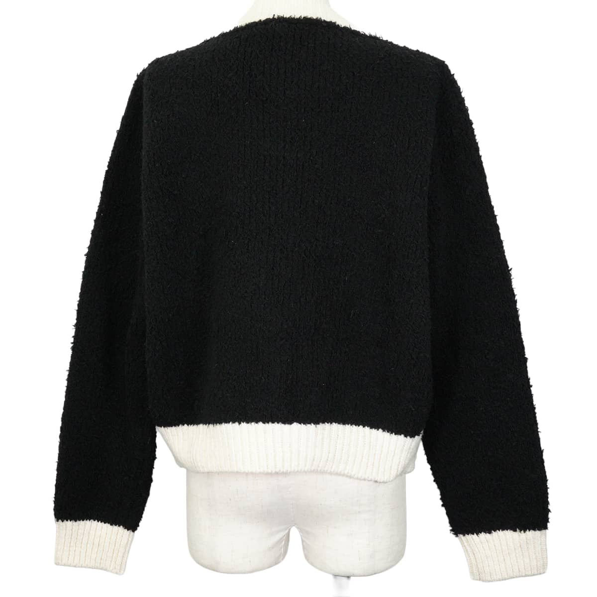 [Pre-loved] 2025 Pret-a-porter Collection CHANEL Cardigan Women's Jacket COCO Mark Rhinestone Buttons Two-Tone Noir (Black)/Blanc (White) Wool/Polyester #44 P80705[LIKE NEW][Authentic]