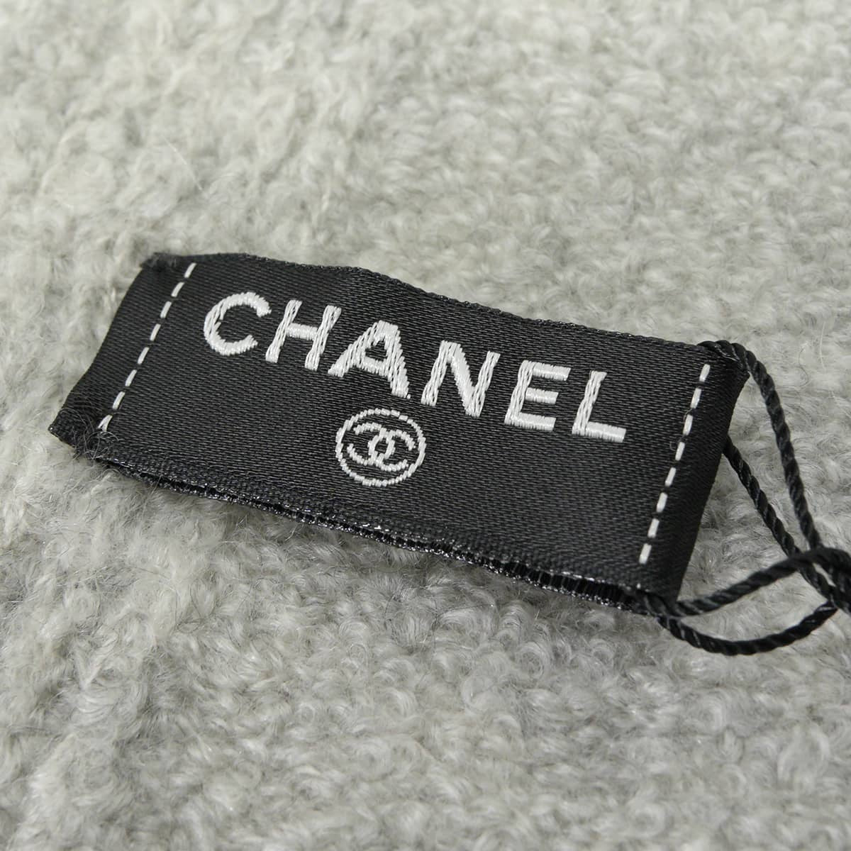 CHANEL muffler COCO Mark patch Two-tone Grey/Noir (Black) Cashmere/Silk AA8517[EXCELLENT][Authentic]