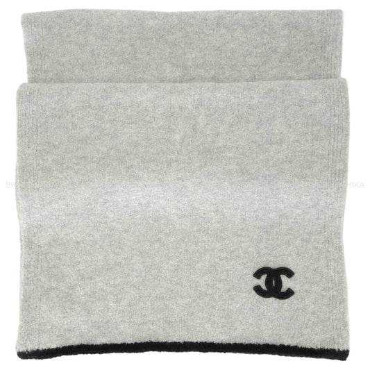 CHANEL muffler COCO Mark patch Two-tone Grey/Noir (Black) Cashmere/Silk AA8517[EXCELLENT][Authentic]