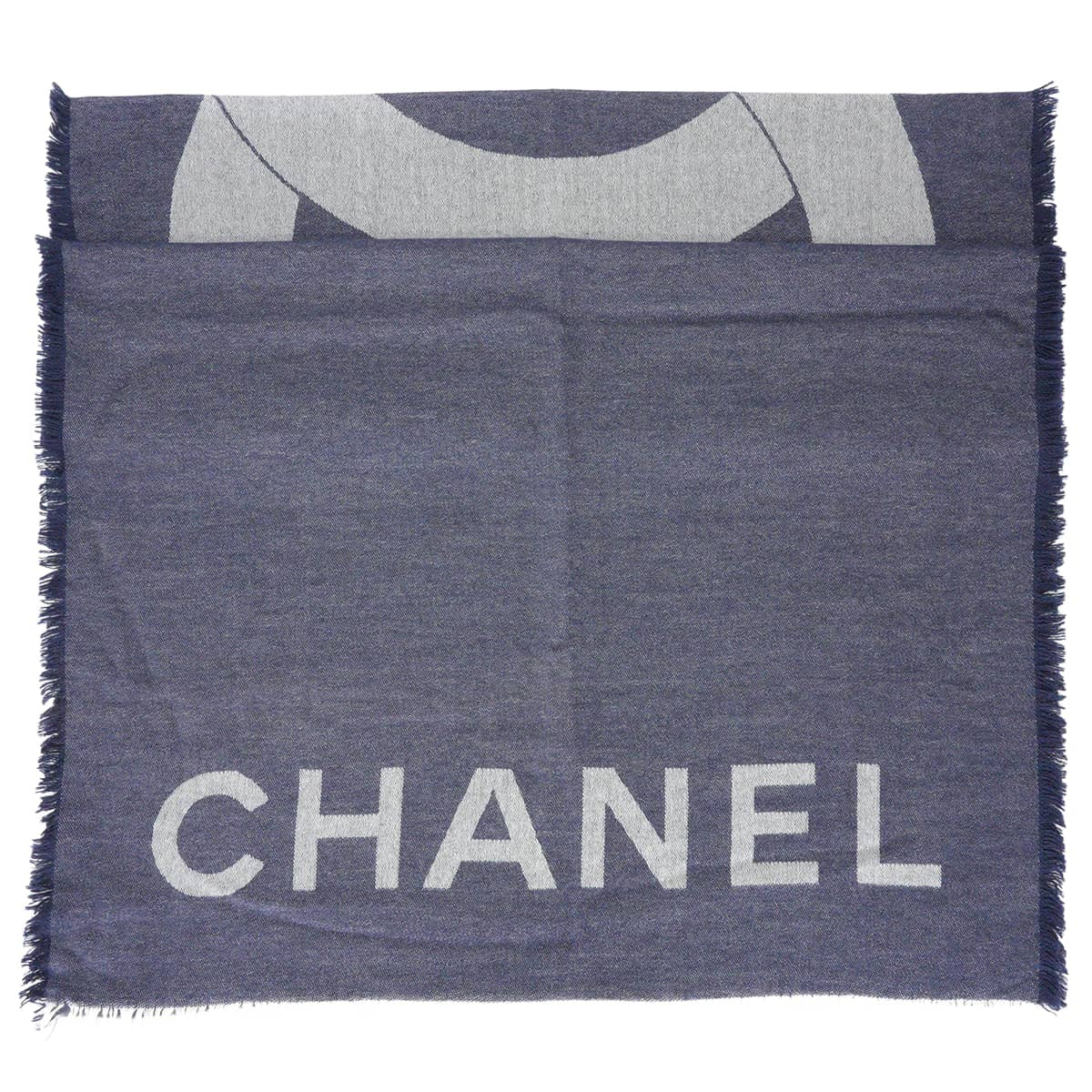 [Pre-loved] CHANEL Stall Large COCO Mark Navy Cashmere/Silk[LIKE NEW][Authentic]
