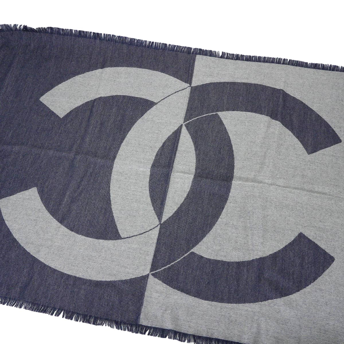 [Pre-loved] CHANEL Stall Large COCO Mark Navy Cashmere/Silk[LIKE NEW][Authentic]