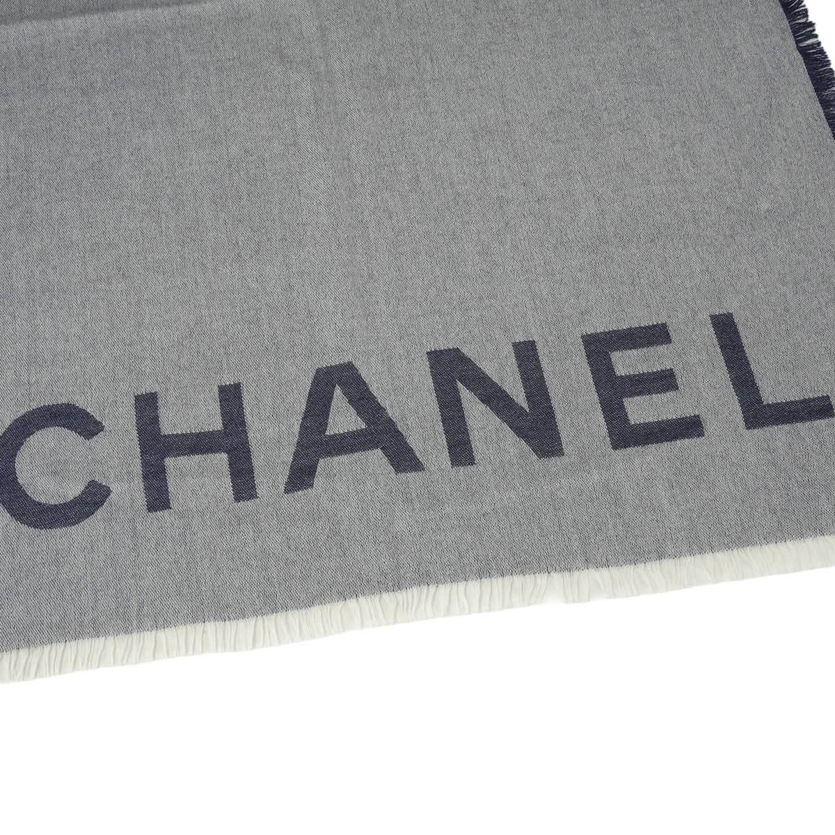 [Pre-loved] CHANEL Stall Large COCO Mark Navy Cashmere/Silk[LIKE NEW][Authentic]