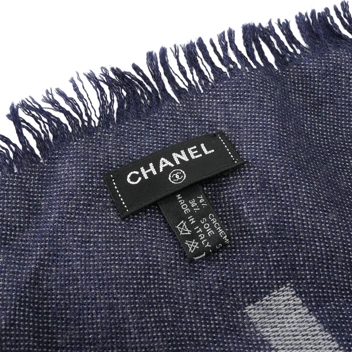 [Pre-loved] CHANEL Stall Large COCO Mark Navy Cashmere/Silk[LIKE NEW][Authentic]