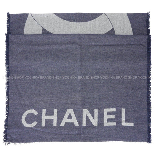 [Pre-loved] CHANEL Stall Large COCO Mark Navy Cashmere/Silk[LIKE NEW][Authentic]
