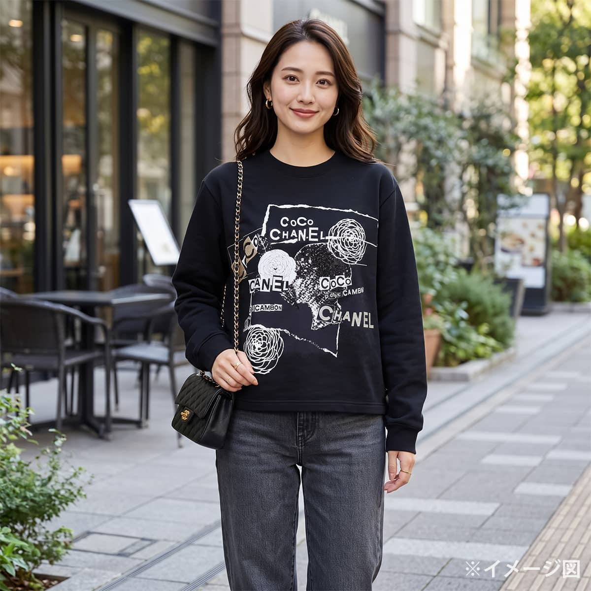 2020SS Pre-Collection CHANEL Long sleeve t-shirt Sweatshirt logo camellia sequins COCO Mark Noir (Black)/Blanc (White) Cotton #XL P63300[EXCELLENT][Authentic]