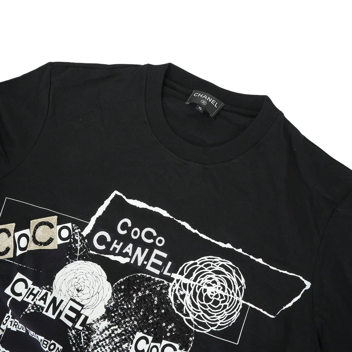 2020SS Pre-Collection CHANEL Long sleeve t-shirt Sweatshirt logo camellia sequins COCO Mark Noir (Black)/Blanc (White) Cotton #XL P63300[EXCELLENT][Authentic]