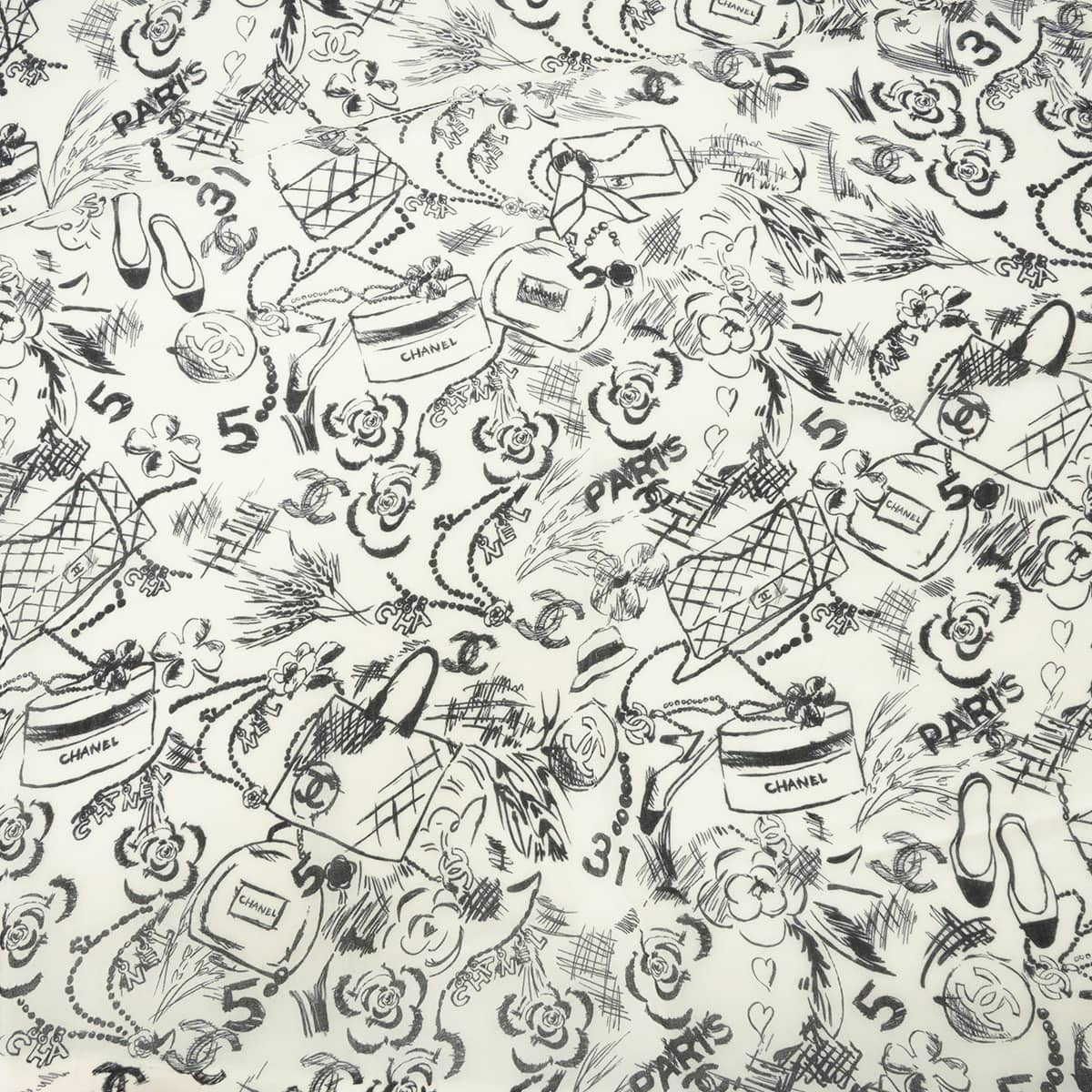 2022AW CHANEL Stall Camellia COCO Mark Icon Fashion Print Ivory/Noir (Black) Cashmere[EXCELLENT][Authentic]