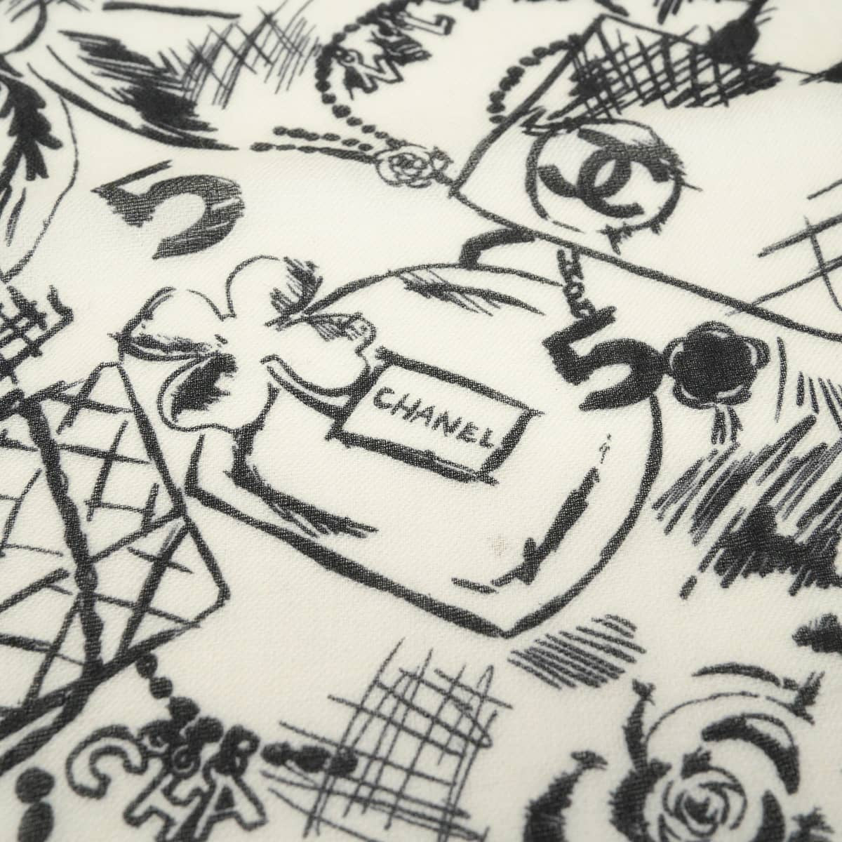 2022AW CHANEL Stall Camellia COCO Mark Icon Fashion Print Ivory/Noir (Black) Cashmere[EXCELLENT][Authentic]