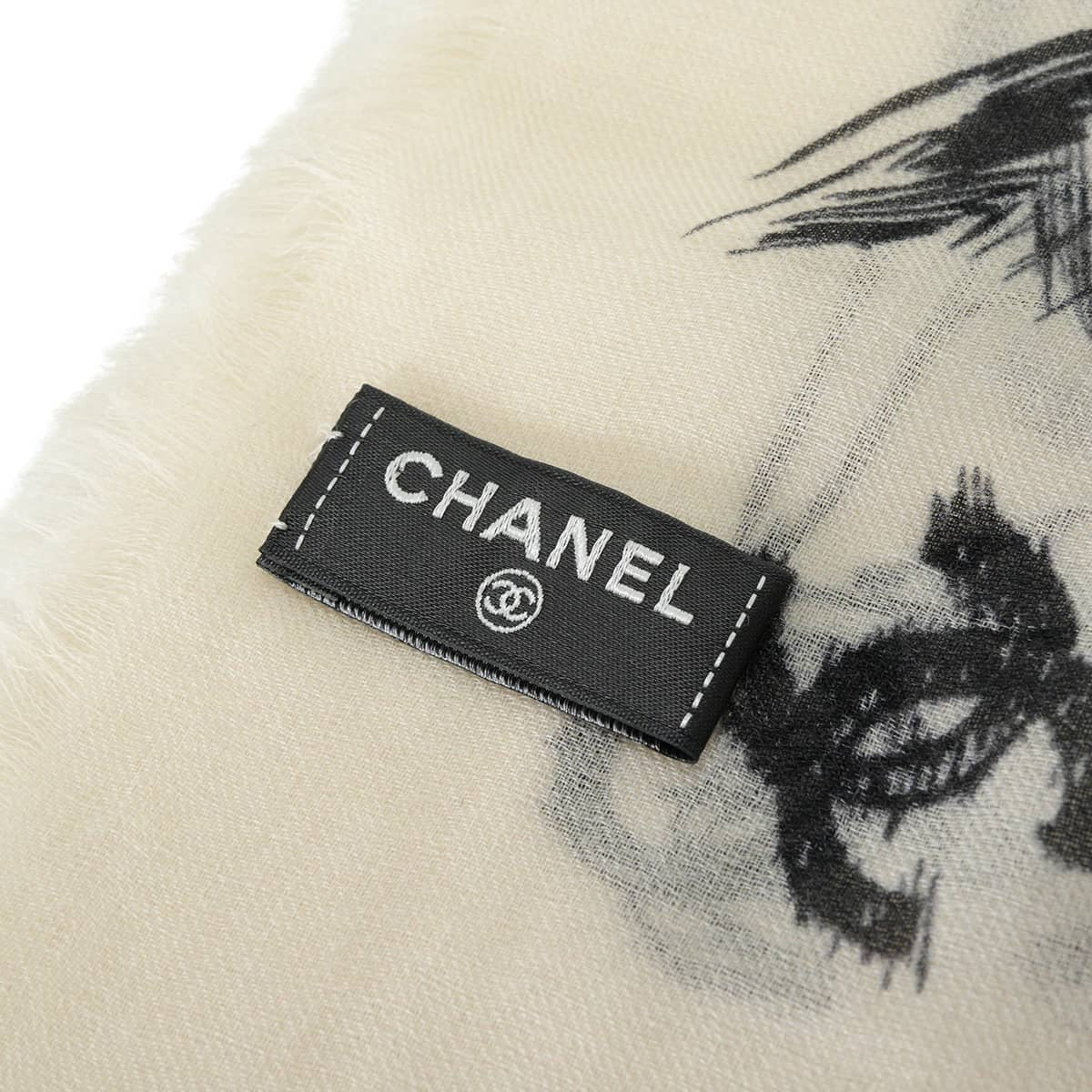 2022AW CHANEL Stall Camellia COCO Mark Icon Fashion Print Ivory/Noir (Black) Cashmere[EXCELLENT][Authentic]