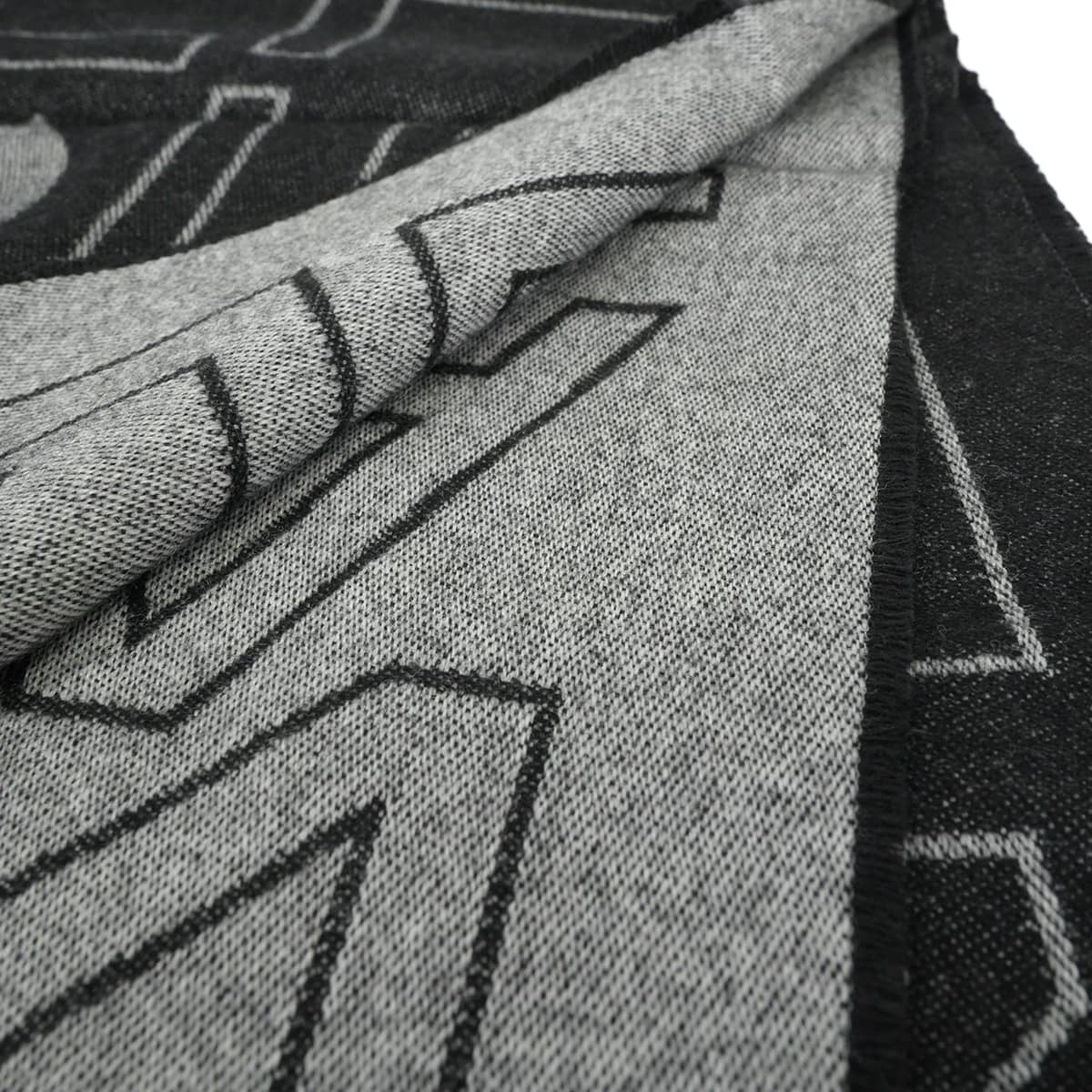 2023AW CHANEL Stall Large COCO Mark logo fringe Noir (Black)/Grey/Blanc (White) Cashmere/Wool[EXCELLENT][Authentic]
