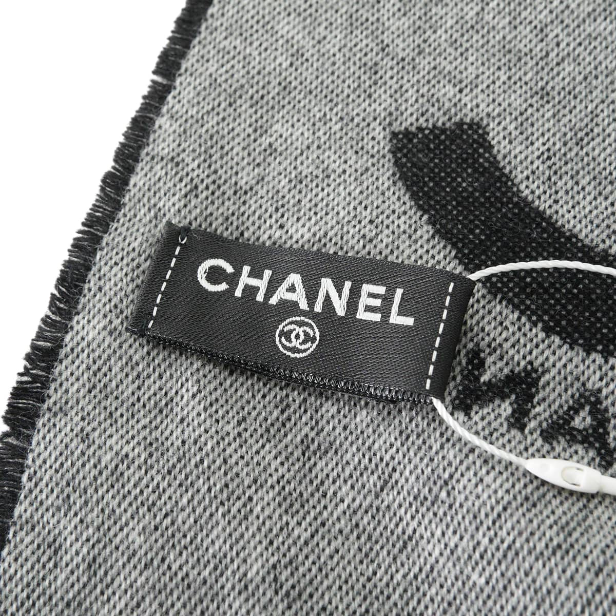 2023AW CHANEL Stall Large COCO Mark logo fringe Noir (Black)/Grey/Blanc (White) Cashmere/Wool[EXCELLENT][Authentic]