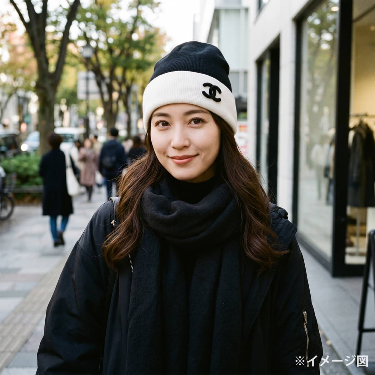 2022AW CHANEL Knit cap COCO Mark two-tone #50 Noir (Black)/Blanc (White) Cashmere[EXCELLENT][Authentic]