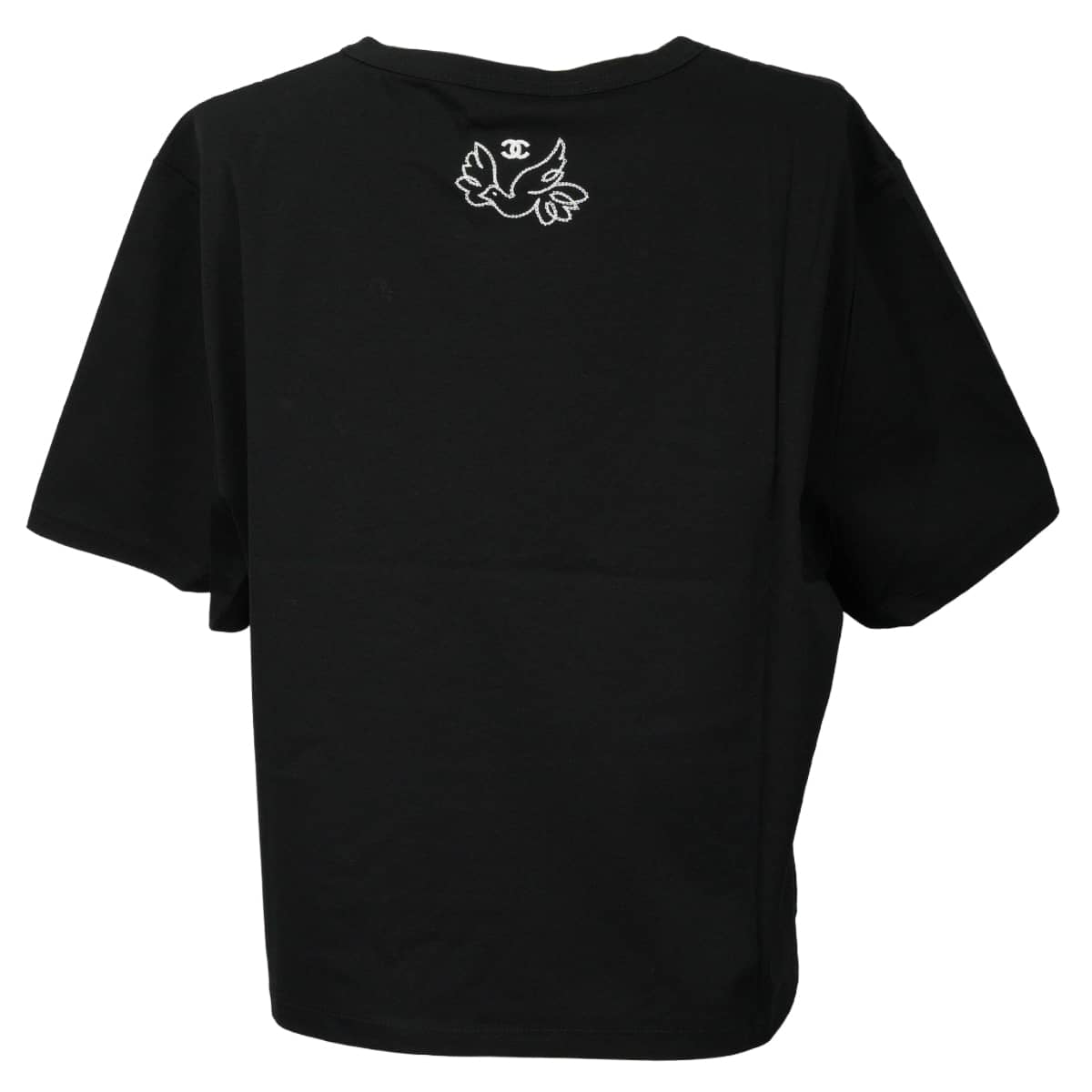 2022 Cruise Collection CHANEL Short sleeve t shirt Jean Cocteau design bird embroidery COCO Mark Noir (Black)/Blanc (White) Cotton #XL Silver HW P72139[EXCELLENT][Authentic]