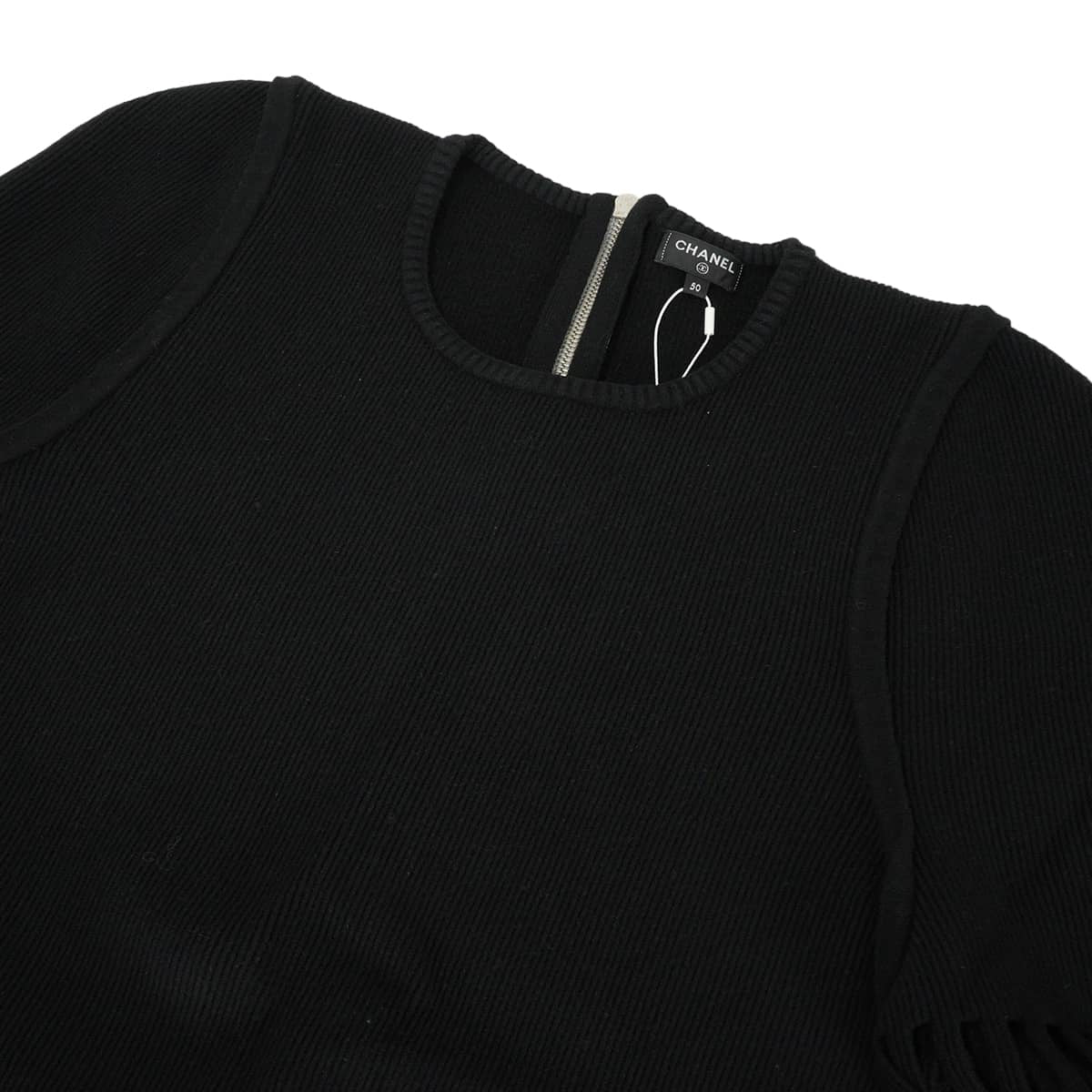 2017 Cruise Collection CHANEL One‐piece dress Crew neck three-quarter sleeve cutout space button	 Noir (Black) Wool/Angola/Nylon/Elastane #50 Silver HW P57808[EXCELLENT][Authentic]