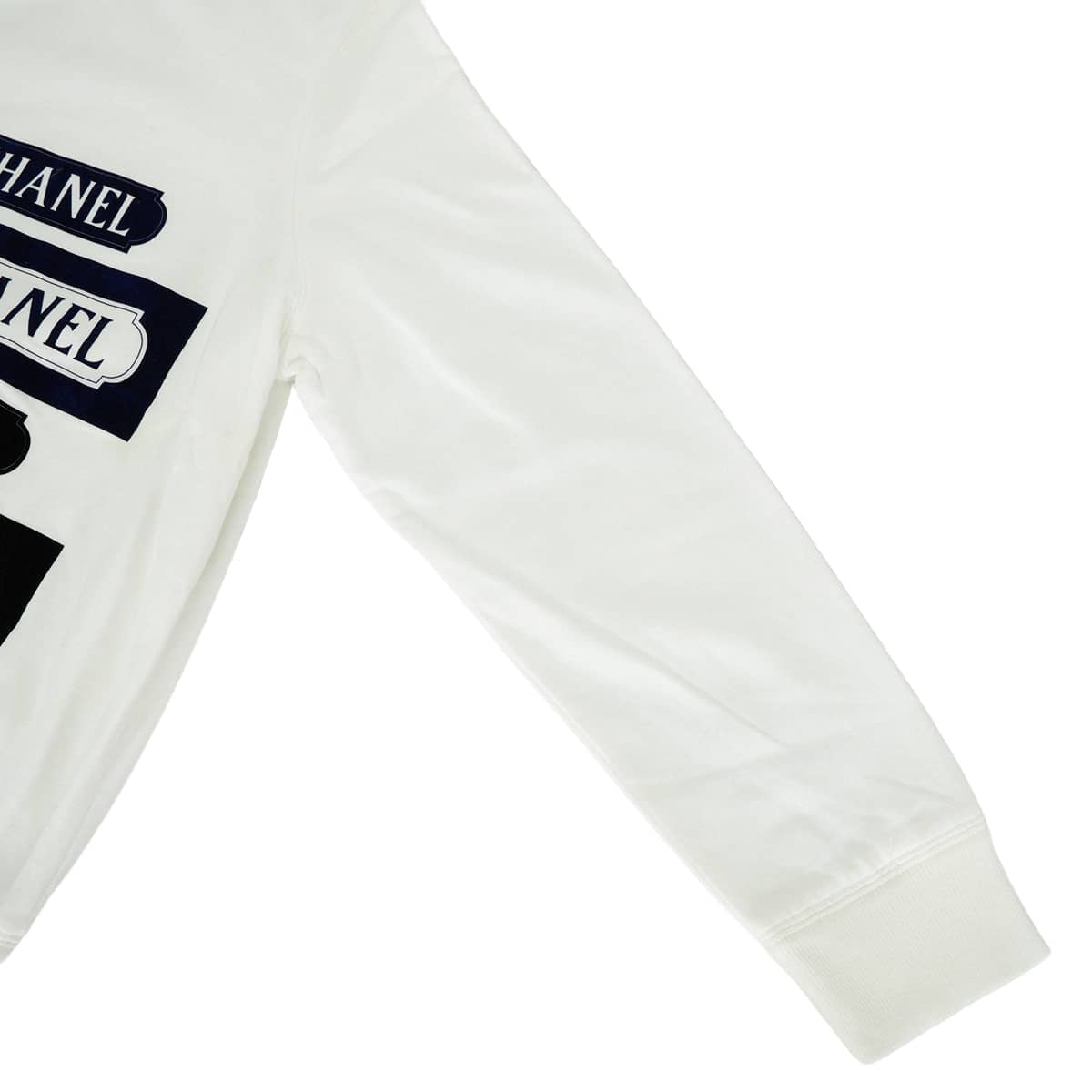 [Pre-loved] CHANEL Tops Sweatshirt Trainer Logo Print Gabrielle Chanel COCO Mark Blanc (White)/Navy/Noir (Black) Cotton Elastane #46 P57408[LIKE NEW][Authentic]
