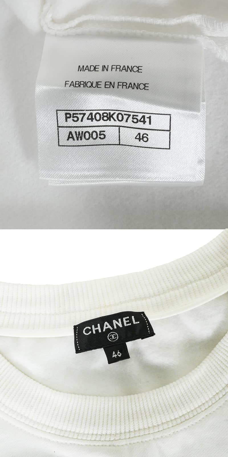 [Pre-loved] CHANEL Tops Sweatshirt Trainer Logo Print Gabrielle Chanel COCO Mark Blanc (White)/Navy/Noir (Black) Cotton Elastane #46 P57408[LIKE NEW][Authentic]