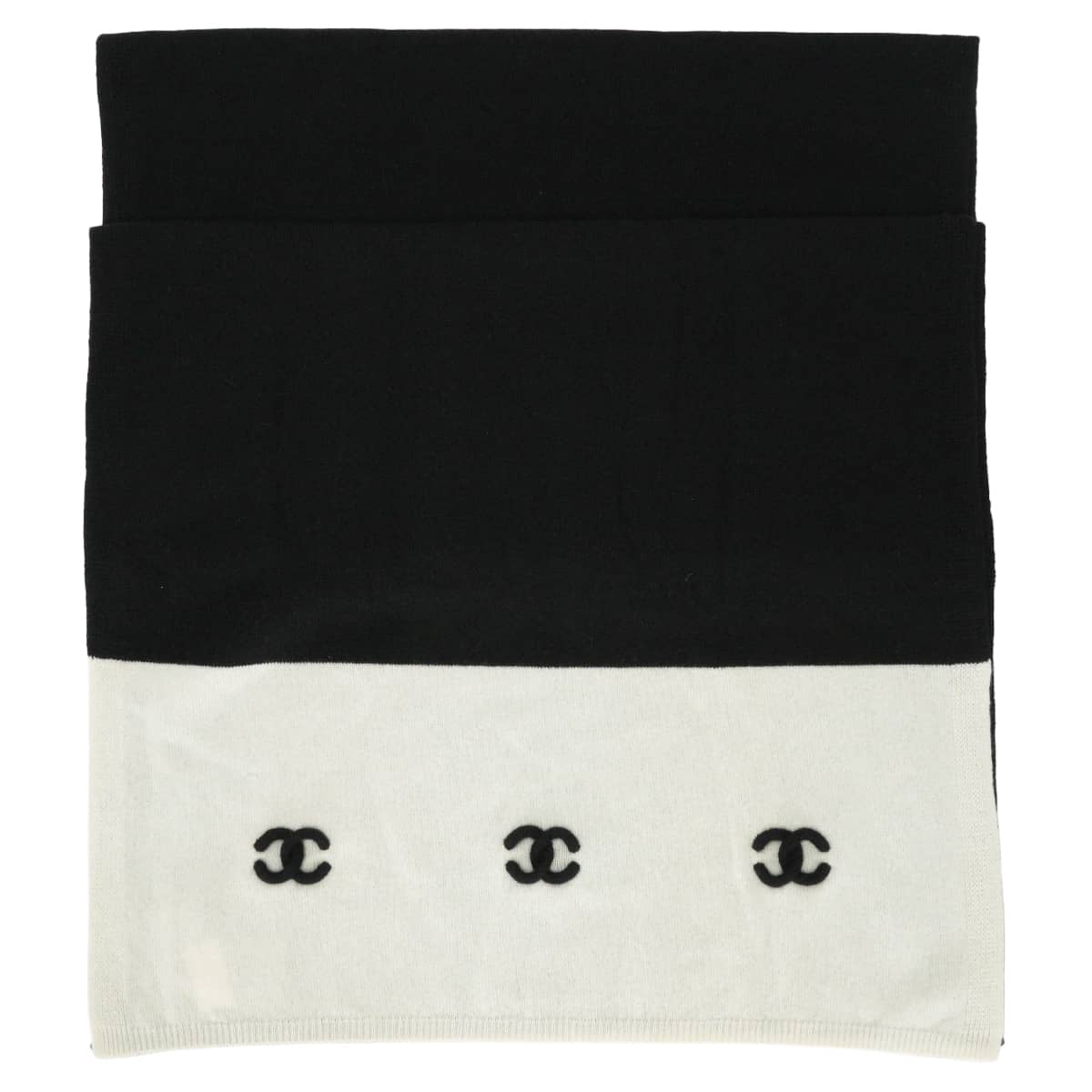 CHANEL Stall Triple COCO Mark Bicolor Noir (Black)/Blanc (White) Cashmere[EXCELLENT][Authentic]