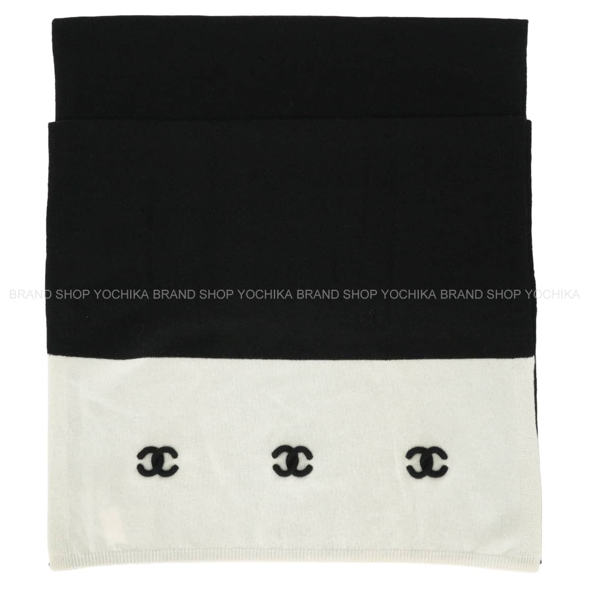 CHANEL Stall Triple COCO Mark Bicolor Noir (Black)/Blanc (White) Cashmere[EXCELLENT][Authentic]
