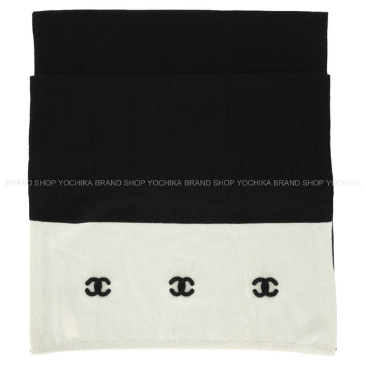 CHANEL Stall Triple COCO Mark Bicolor Noir (Black)/Blanc (White) Cashmere[EXCELLENT][Authentic]