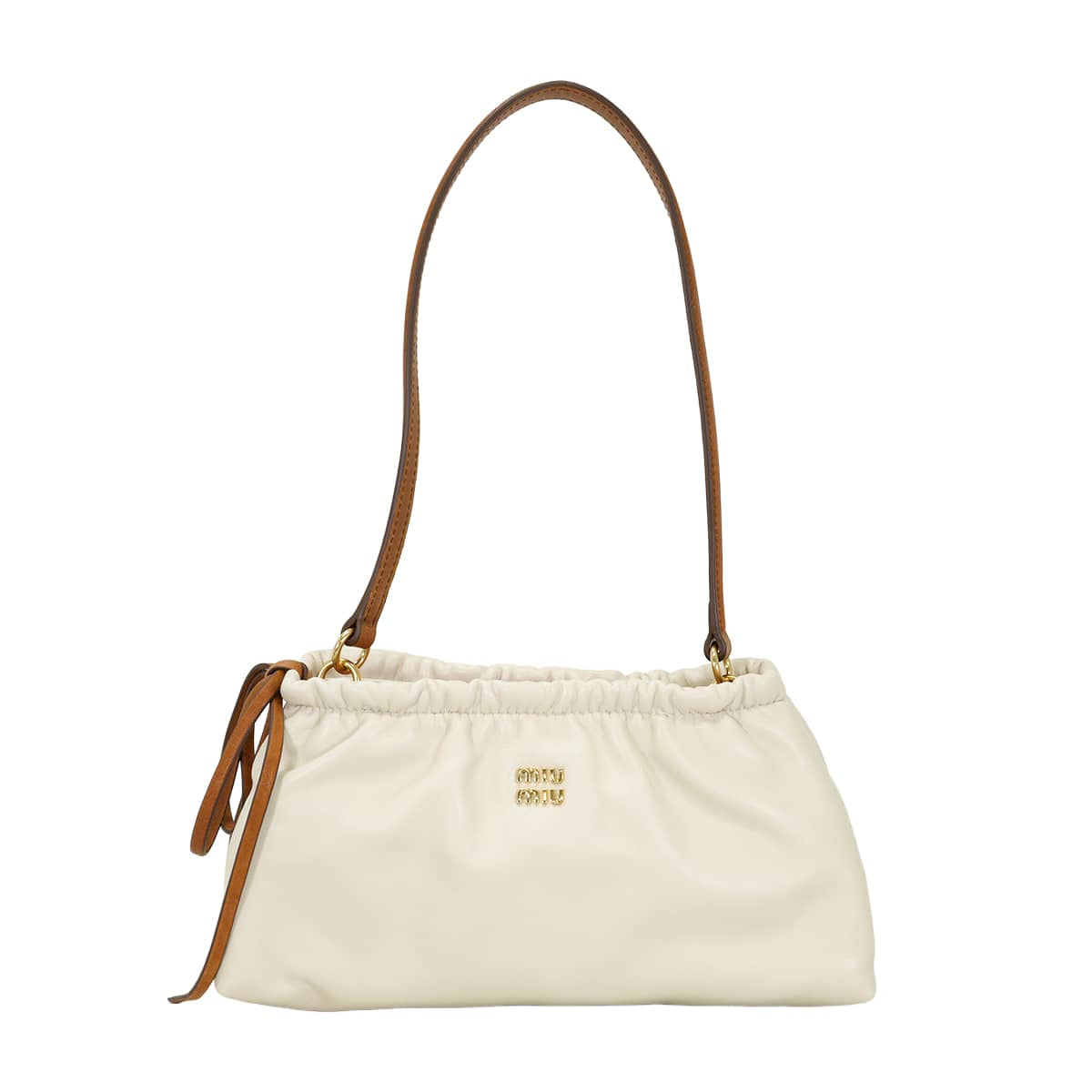 2026AW Miu Miu Pouch logo Blanc (White)/Caramel Nappa leather Gold HW 5NE030[BRAND NEW][Authentic]