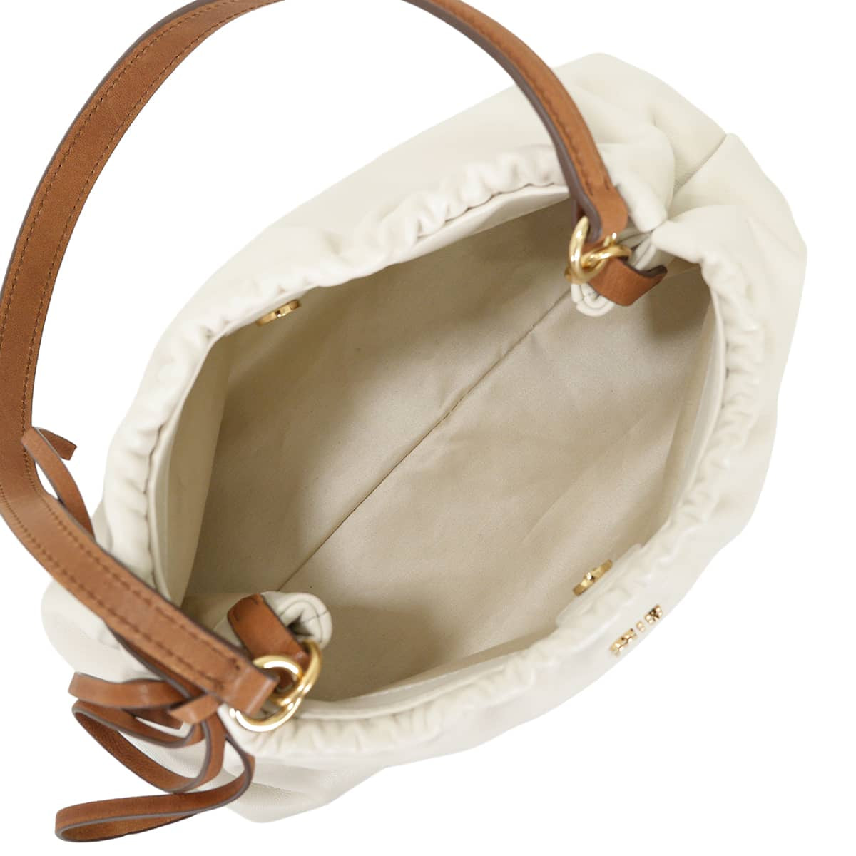 2026AW Miu Miu Pouch logo Blanc (White)/Caramel Nappa leather Gold HW 5NE030[BRAND NEW][Authentic]