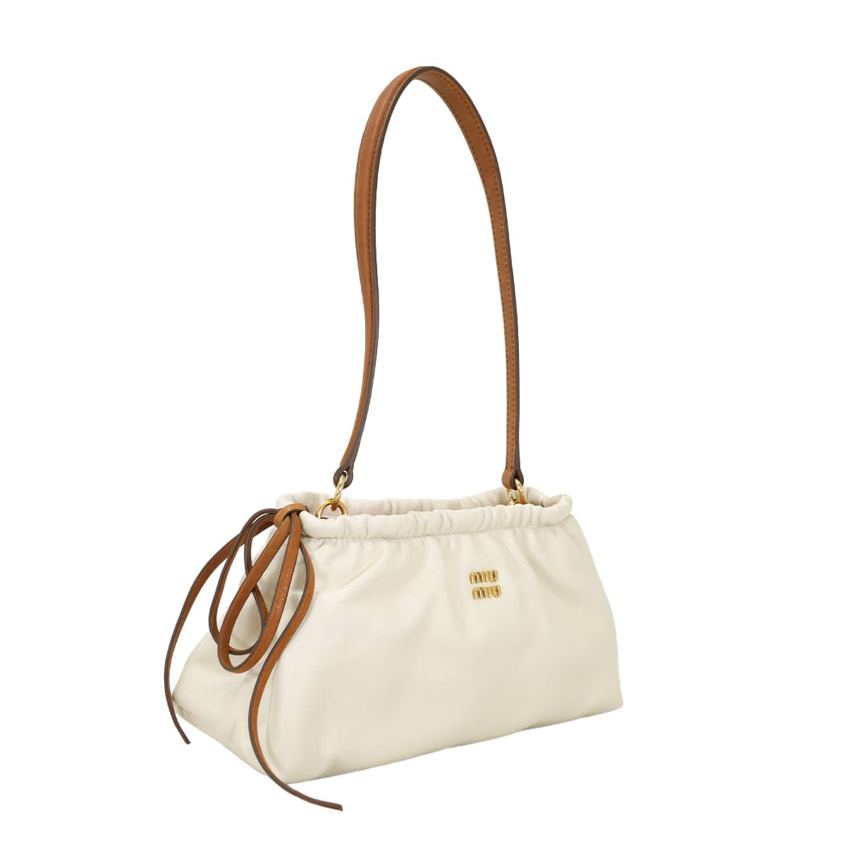 2026AW Miu Miu Pouch logo Blanc (White)/Caramel Nappa leather Gold HW 5NE030[BRAND NEW][Authentic]