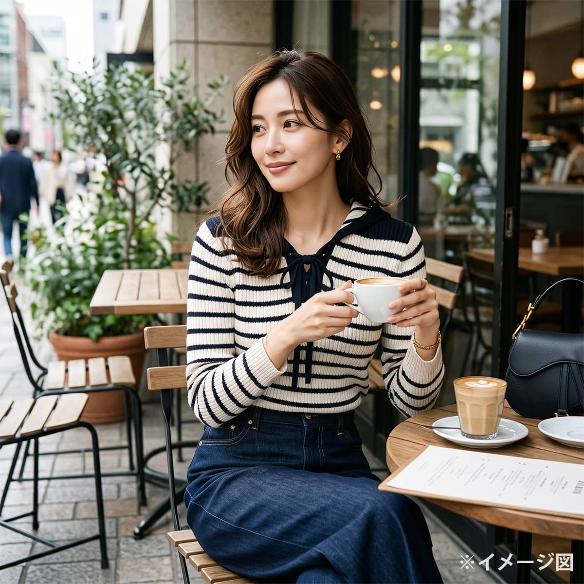2022SS Dior Knit Women's striped sailor style with logo Blanc (White)/Noir (Black) Cotton #42 214S27AM731[EXCELLENT][Authentic]