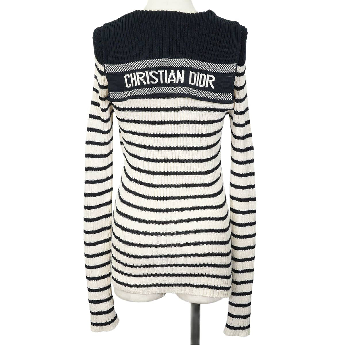 2022SS Dior Knit Women's striped sailor style with logo Blanc (White)/Noir (Black) Cotton #42 214S27AM731[EXCELLENT][Authentic]