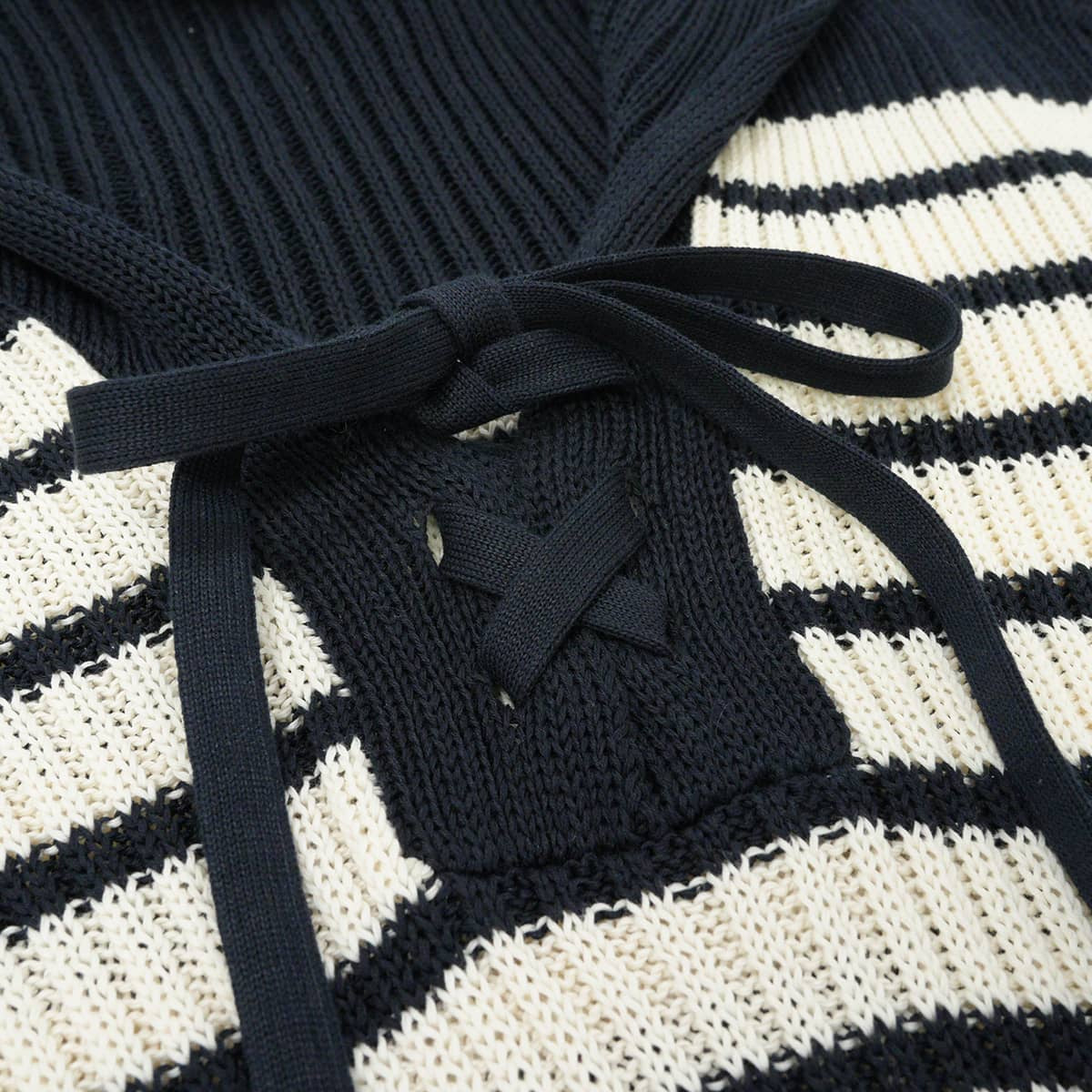 2022SS Dior Knit Women's striped sailor style with logo Blanc (White)/Noir (Black) Cotton #42 214S27AM731[EXCELLENT][Authentic]