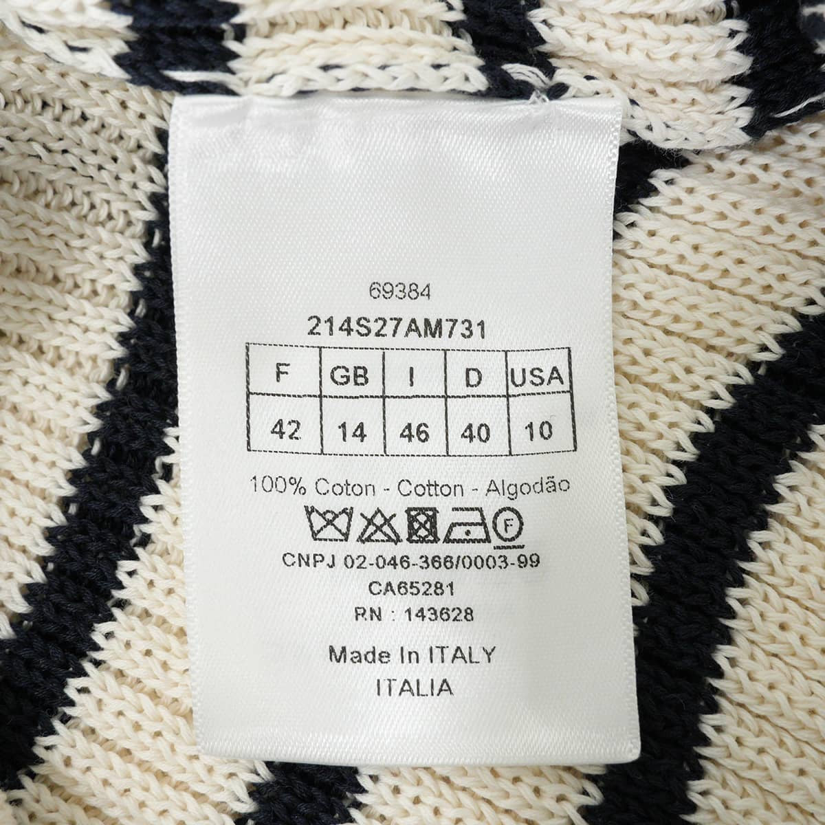 2022SS Dior Knit Women's striped sailor style with logo Blanc (White)/Noir (Black) Cotton #42 214S27AM731[EXCELLENT][Authentic]