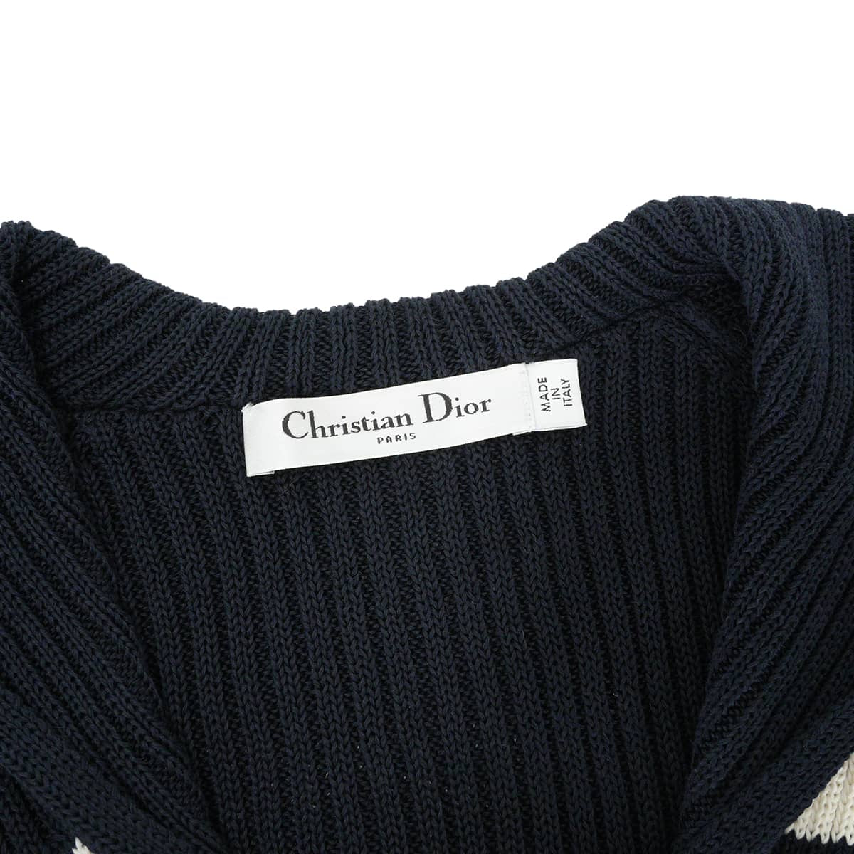 2022SS Dior Knit Women's striped sailor style with logo Blanc (White)/Noir (Black) Cotton #42 214S27AM731[EXCELLENT][Authentic]