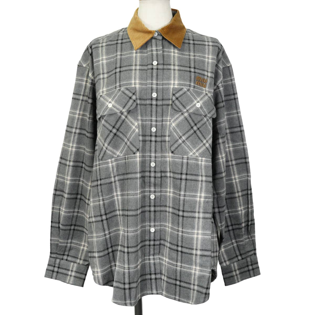 Miu Miu Long sleeve shirt Flannel check patternSlate Gray Cotton #38 MK2010_1807_F0480_S_OOO[EXCELLENT][Authentic]