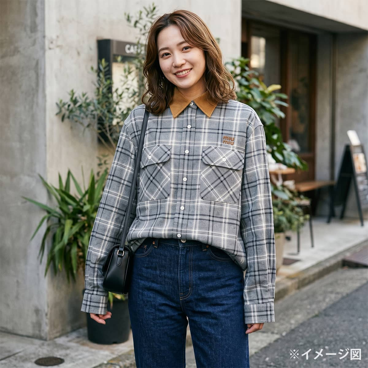 Miu Miu Long sleeve shirt Flannel check patternSlate Gray Cotton #38 MK2010_1807_F0480_S_OOO[EXCELLENT][Authentic]