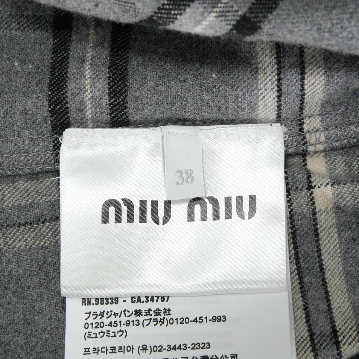 Miu Miu Long sleeve shirt Flannel check patternSlate Gray Cotton #38 MK2010_1807_F0480_S_OOO[EXCELLENT][Authentic]