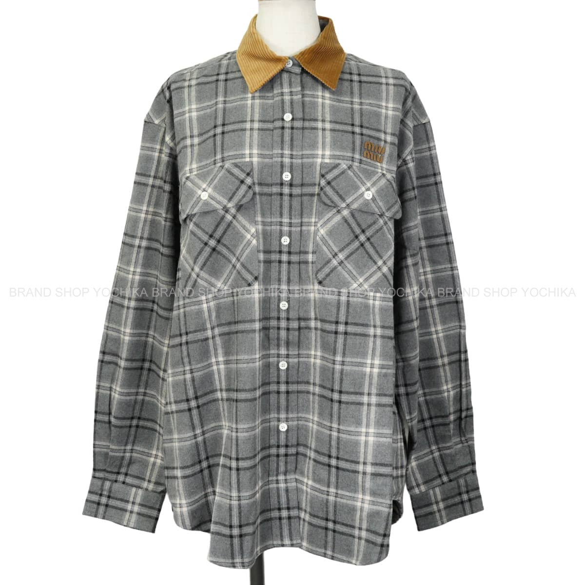 Miu Miu Long sleeve shirt Flannel check patternSlate Gray Cotton #38 MK2010_1807_F0480_S_OOO[EXCELLENT][Authentic]