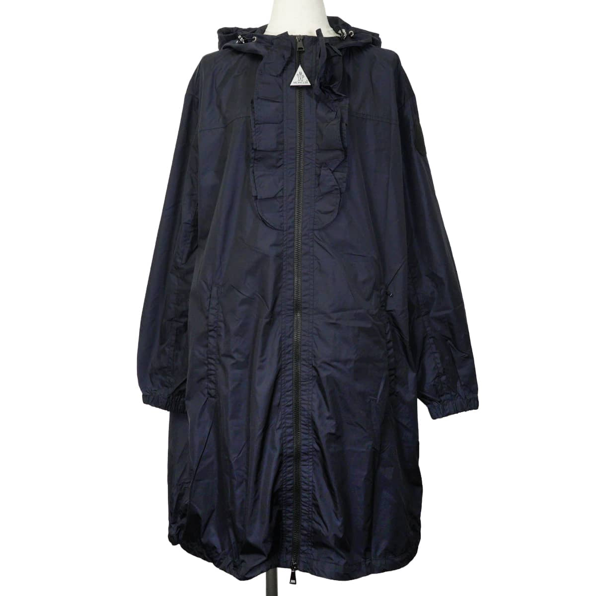 2020SS MONCLER Military coat Women's Spring Sage with Hood FrillsDark Navy Nylon #2 Silver HW 1C72100C0063[EXCELLENT][Authentic]