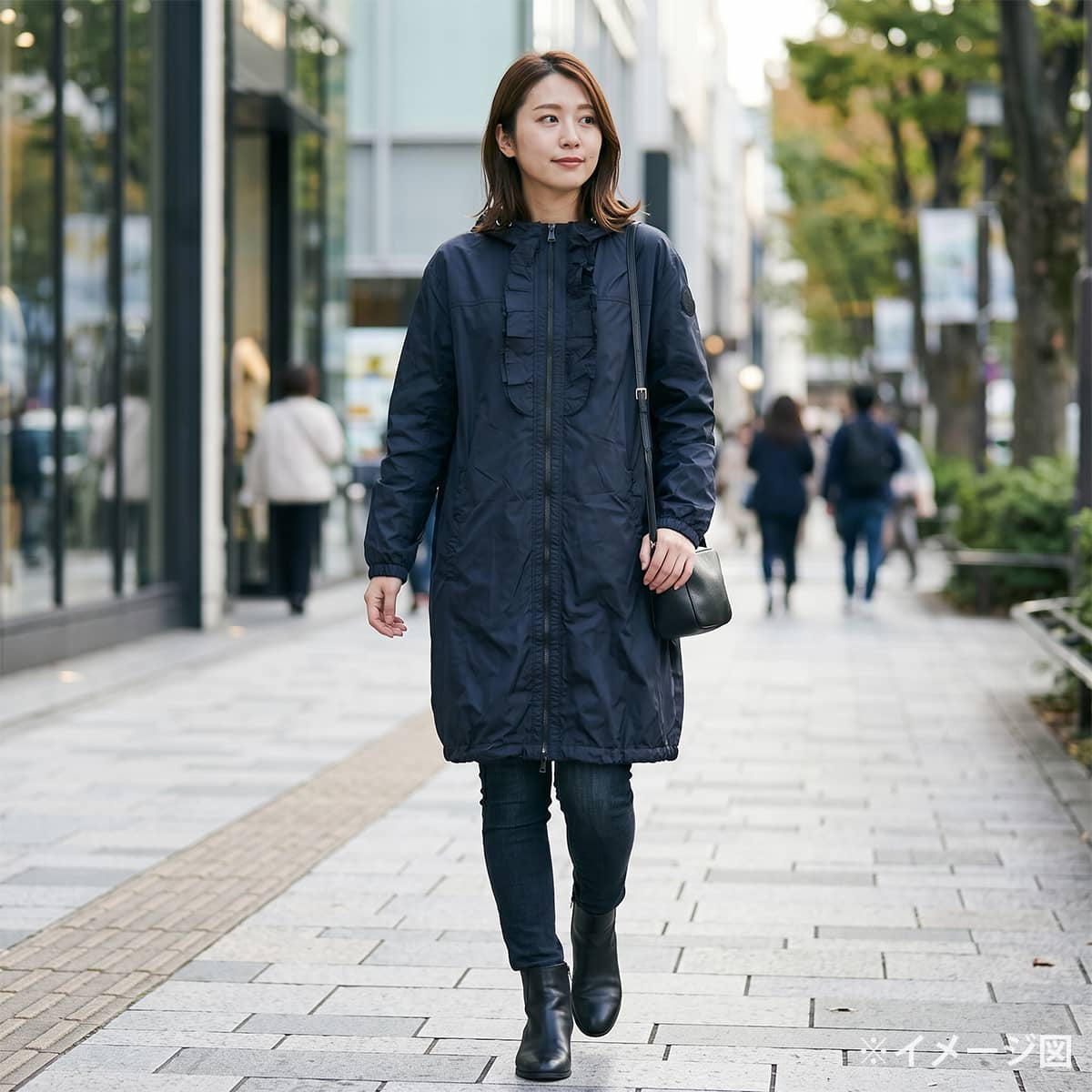 2020SS MONCLER Military coat Women's Spring Sage with Hood FrillsDark Navy Nylon #2 Silver HW 1C72100C0063[EXCELLENT][Authentic]