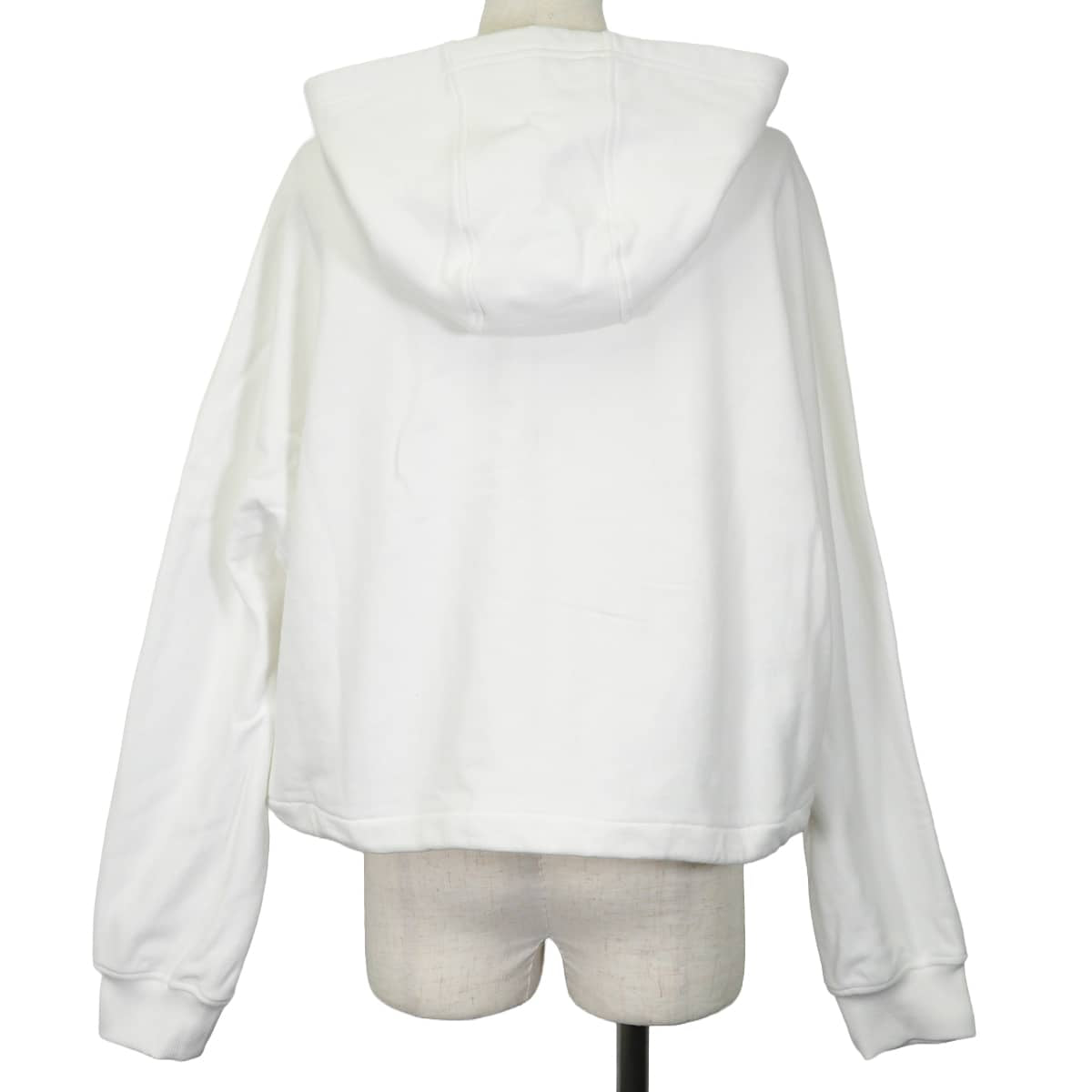 2022 PRADA Hooded sweatshirt Hoodie with triangle logo cropped oversized zip-up Blanc (White) Cotton #L Silver HW 138590 R212 11LN[EXCELLENT][Authentic]