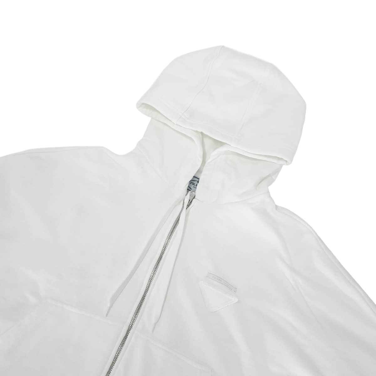 2022 PRADA Hooded sweatshirt Hoodie with triangle logo cropped oversized zip-up Blanc (White) Cotton #L Silver HW 138590 R212 11LN[EXCELLENT][Authentic]