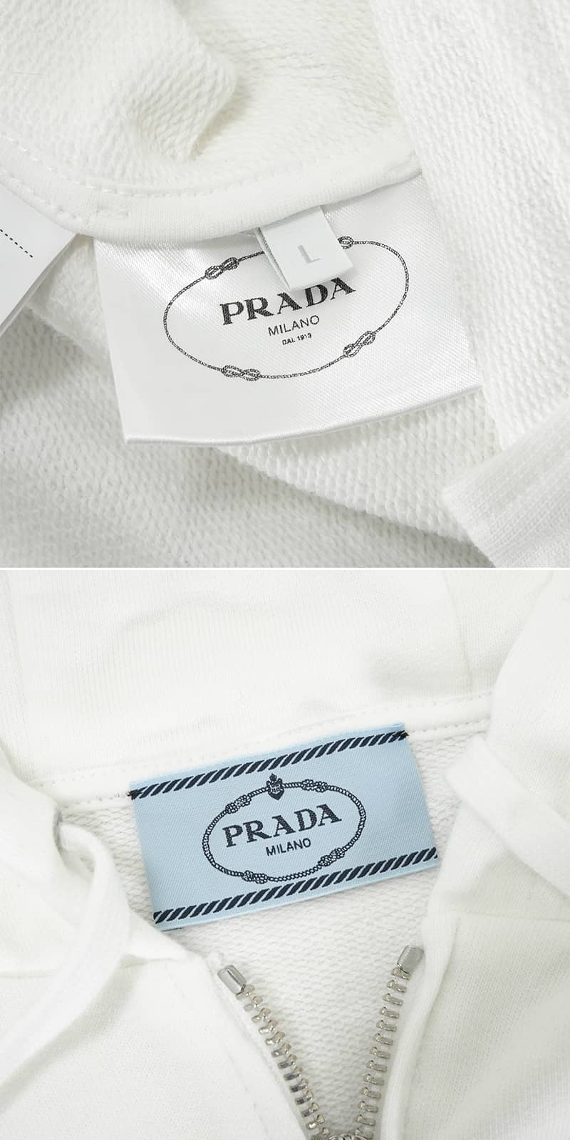 2022 PRADA Hooded sweatshirt Hoodie with triangle logo cropped oversized zip-up Blanc (White) Cotton #L Silver HW 138590 R212 11LN[EXCELLENT][Authentic]