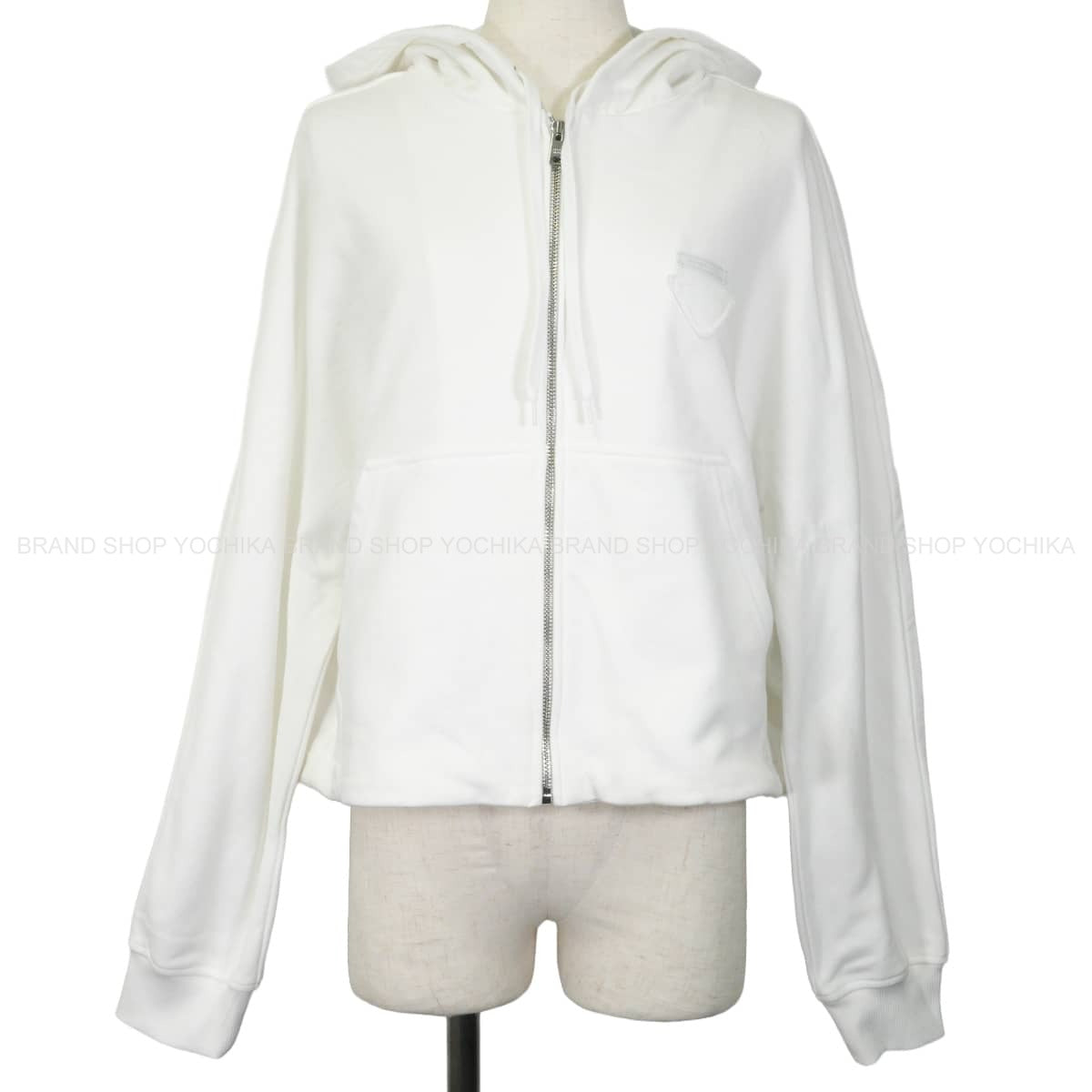 2022 PRADA Hooded sweatshirt Hoodie with triangle logo cropped oversized zip-up Blanc (White) Cotton #L Silver HW 138590 R212 11LN[EXCELLENT][Authentic]