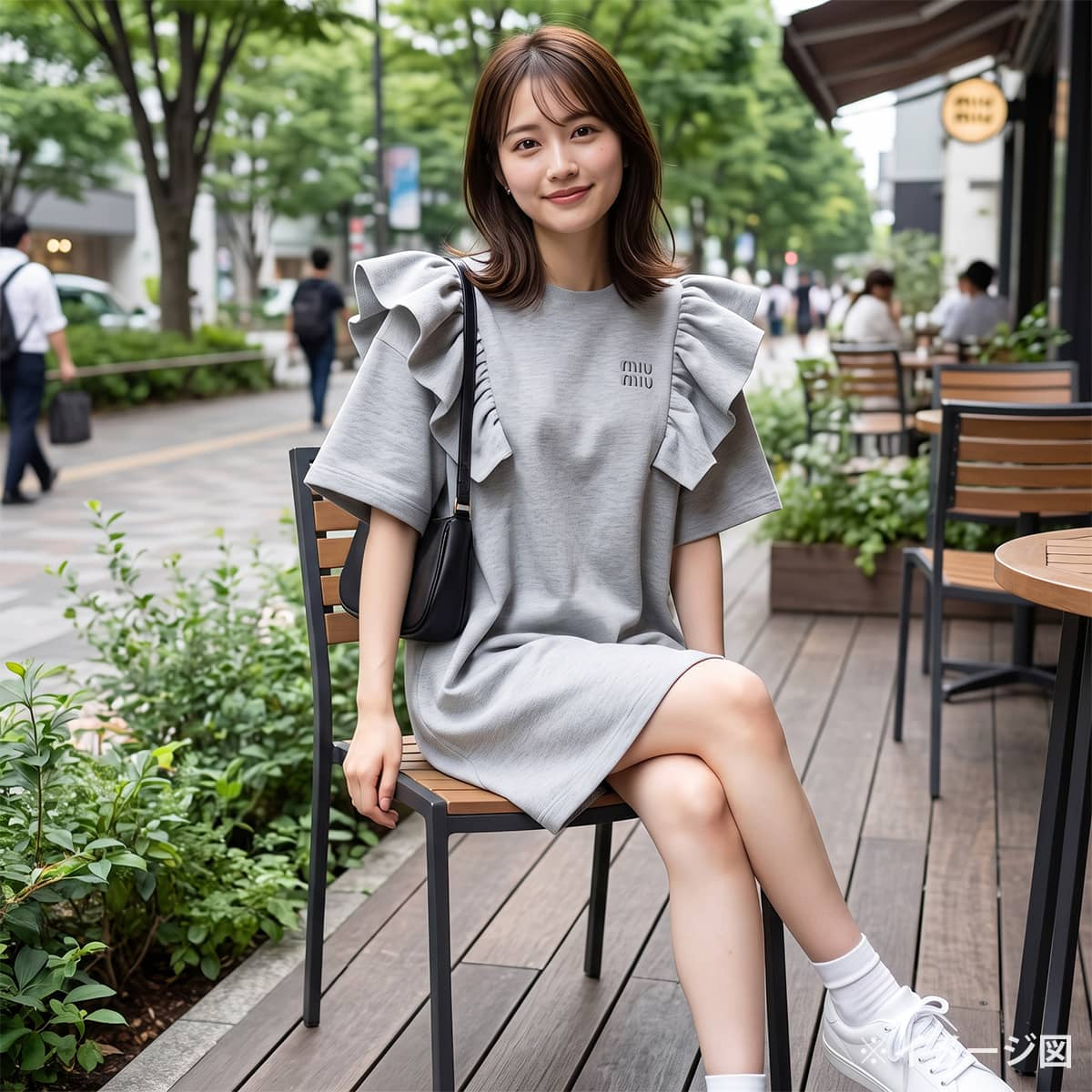2019AW Miu Miu One‐piece dress Women's Crew Neck Frills Logo Grey Cotton #42 MMA932 SOOO 19PM[EXCELLENT][Authentic]