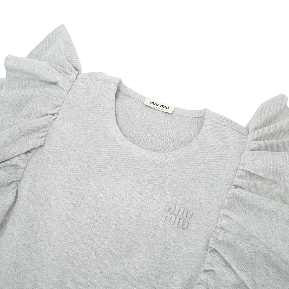 2019AW Miu Miu One‐piece dress Women's Crew Neck Frills Logo Grey Cotton #42 MMA932 SOOO 19PM[EXCELLENT][Authentic]