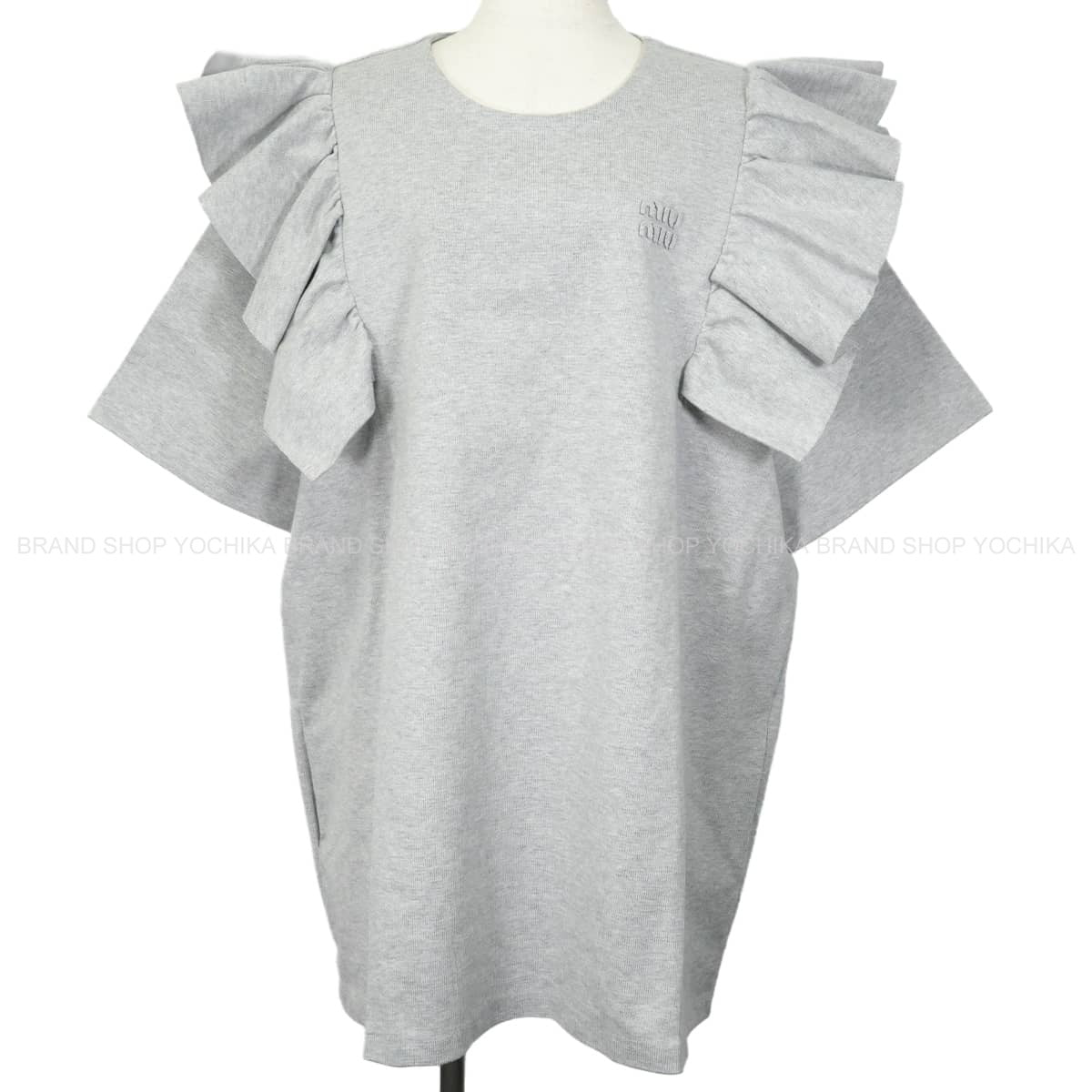 2019AW Miu Miu One‐piece dress Women's Crew Neck Frills Logo Grey Cotton #42 MMA932 SOOO 19PM[EXCELLENT][Authentic]