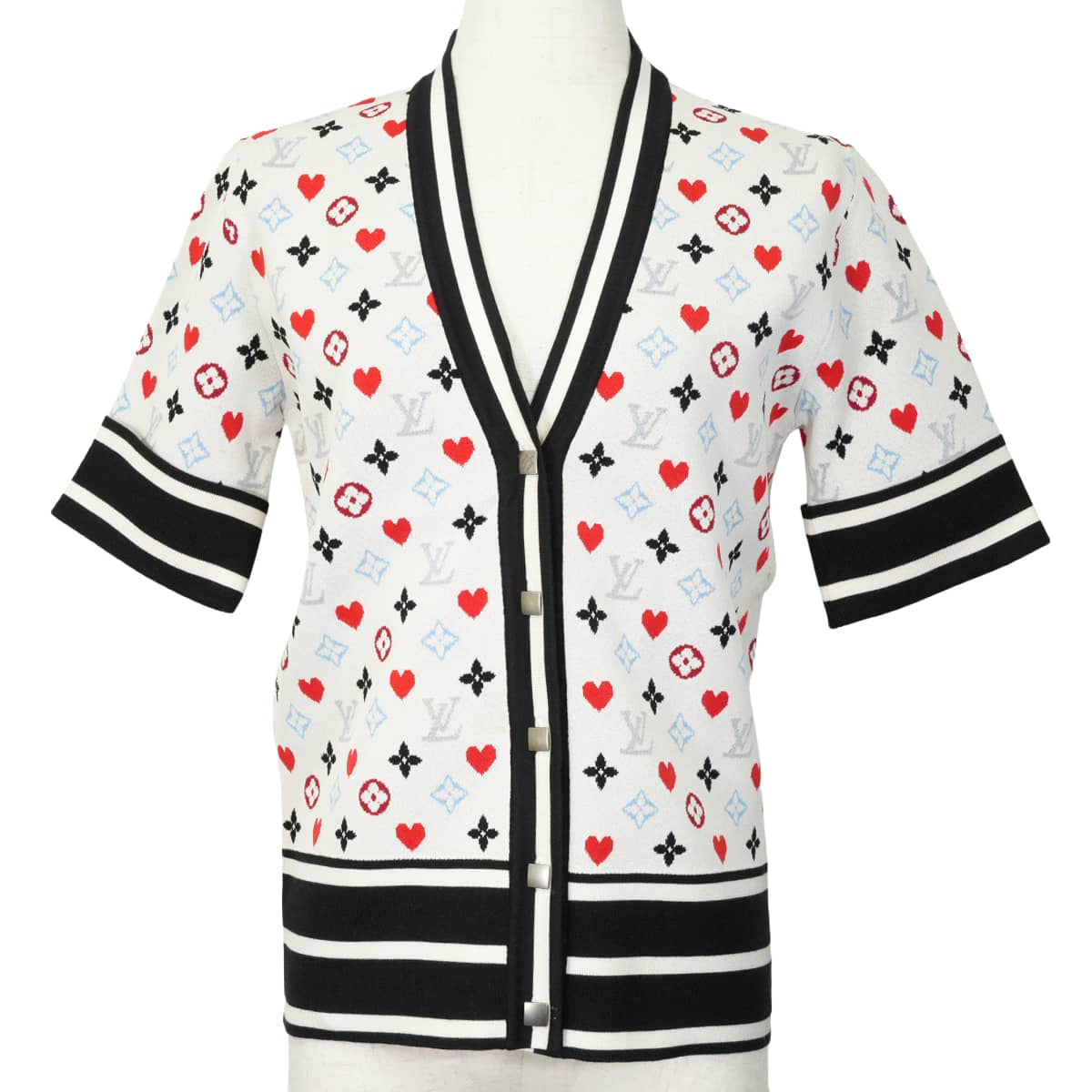 [Pre-loved] 2021 Cruise Collection LOUIS VUITTON Knit Women's Short-Sleeve Cardigan Game On Multicolor Reyon/Polyester/Nylon #L FKKC98AD3[LIKE NEW][Authentic]