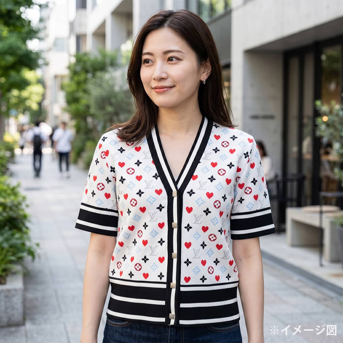 [Pre-loved] 2021 Cruise Collection LOUIS VUITTON Knit Women's Short-Sleeve Cardigan Game On Multicolor Reyon/Polyester/Nylon #L FKKC98AD3[LIKE NEW][Authentic]