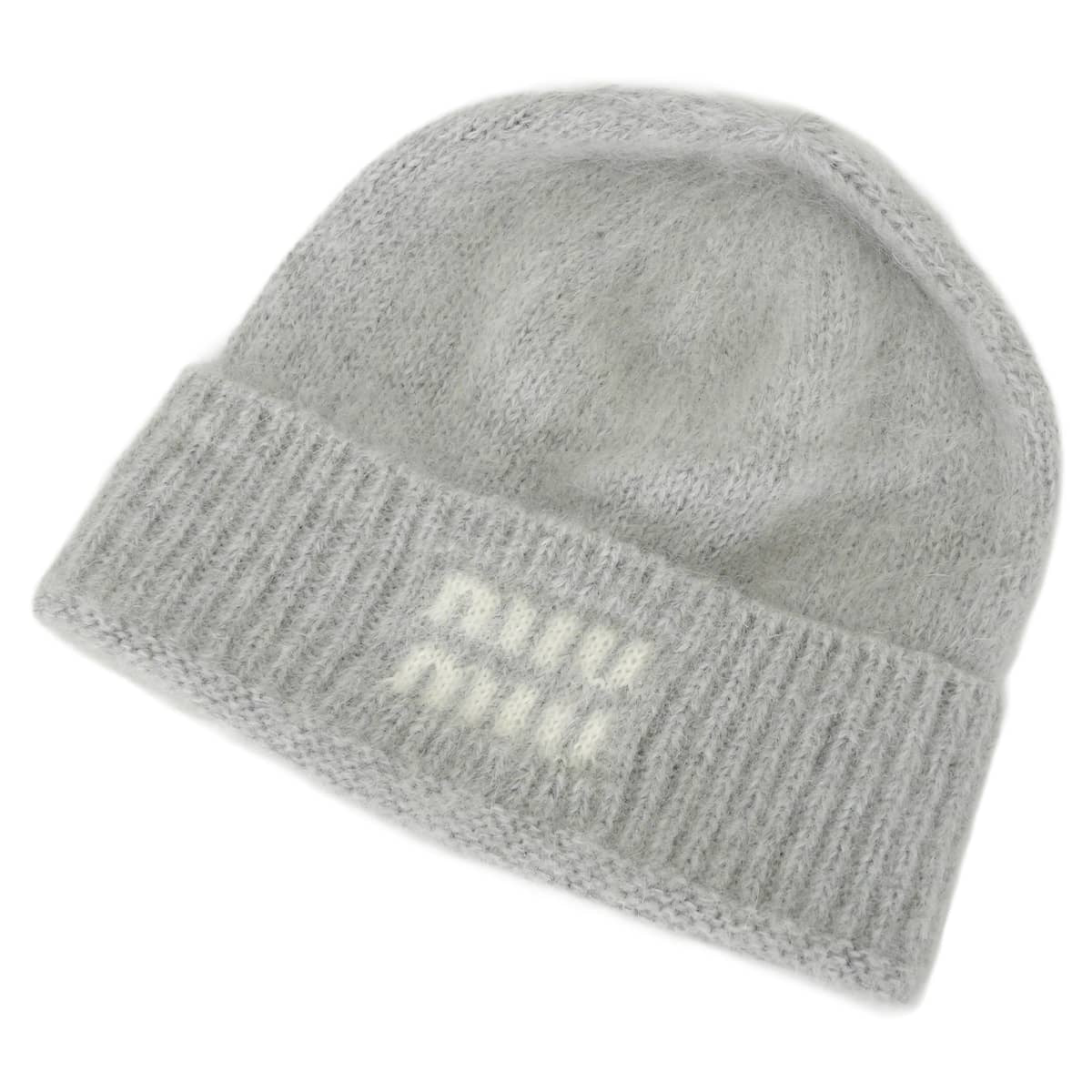 2025AW Miu Miu Knit cap Hat Beanie Logo #M Grey mohair 5HC378[EXCELLENT][Authentic]