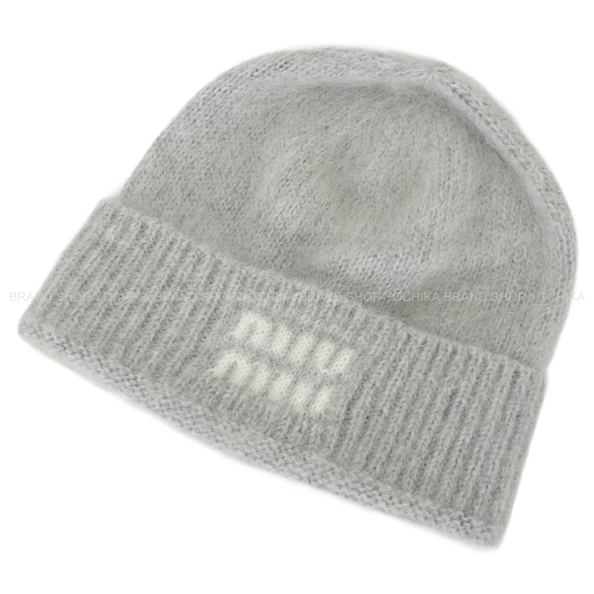 2025AW Miu Miu Knit cap Hat Beanie Logo #M Grey mohair 5HC378[EXCELLENT][Authentic]